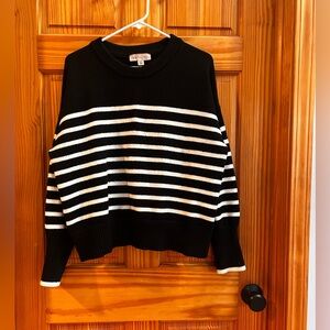 Philosophy Black and White Striped Crew Neck Sweater